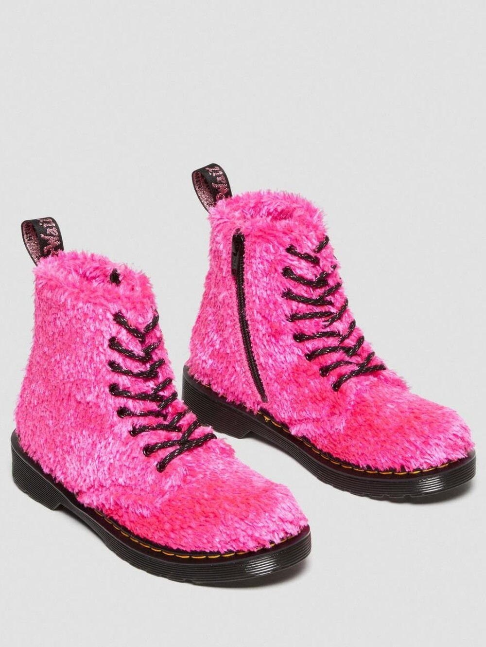 DR. MARTENS 1460 Pascal J Tinsel Fur Boots Kid's Size 3 Clash Pink